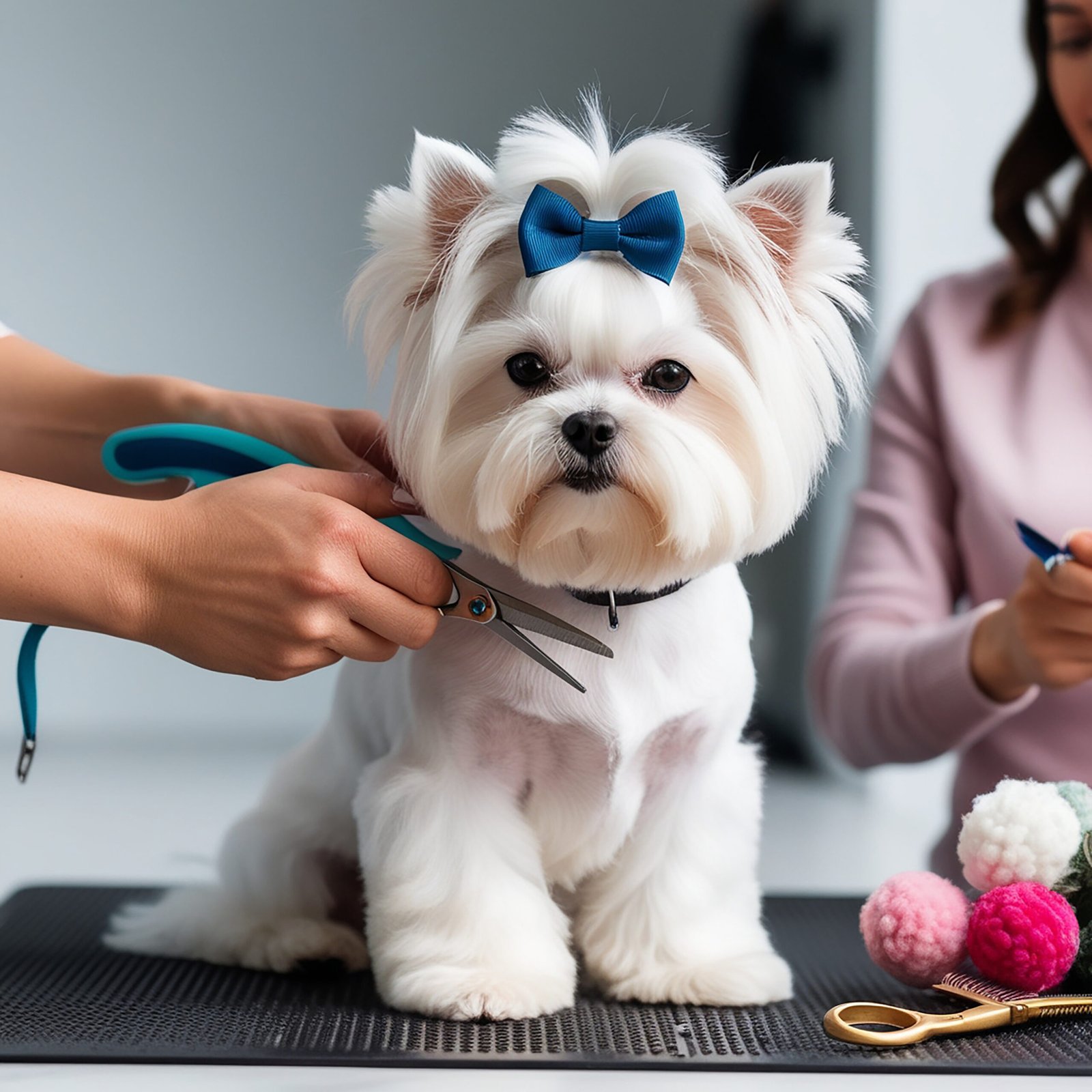 Grooming Maltese dog